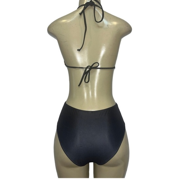 Boho Swimwear Triangle Bikini Top High Waist Bottom 2 Piece Swimsuit Black - Picture 4 of 4